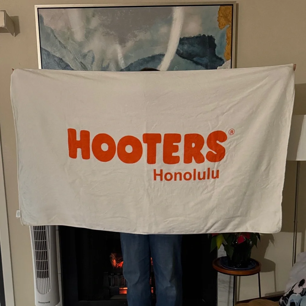 Hooters Honolulu White and Orange Beach Towel